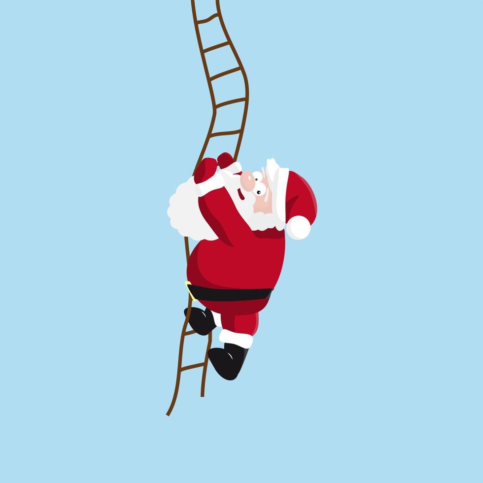 Santa climbs the ladder vector