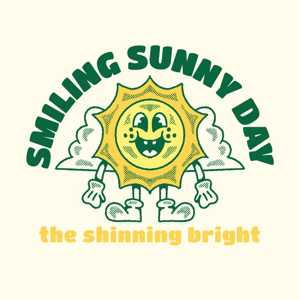 mascota retro vintage soleado sonriente personaje ilustración vector