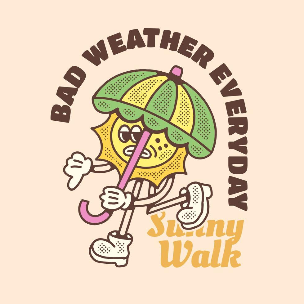 Retro Mascot Vintage Sunny Walking Character Illustration vector
