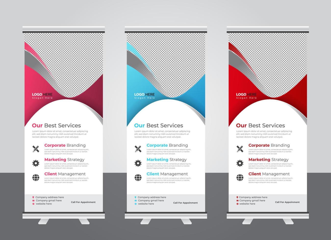 Modern corporate colorful roll up standee banner design template vector