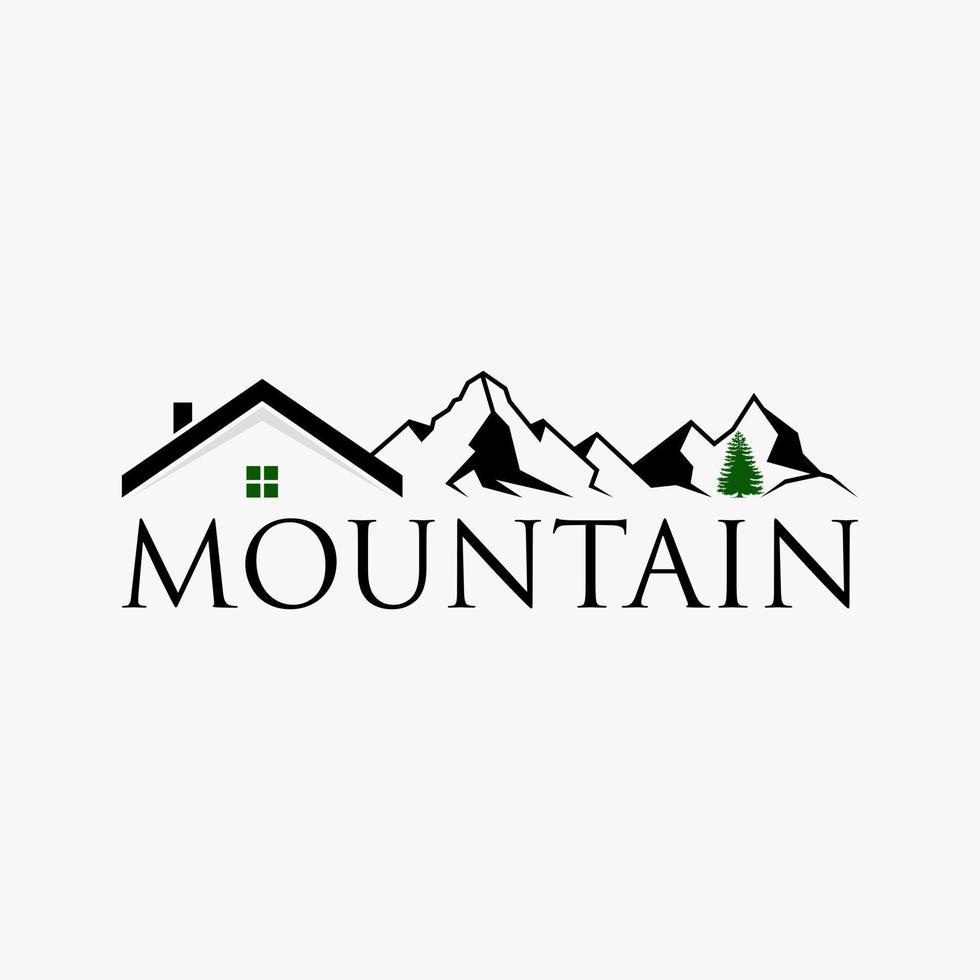 montaña de línea simple y única con casa de techo también imagen de árbol icono gráfico diseño de logotipo concepto abstracto vector stock. se puede utilizar como símbolo relacionado con la aventura o el hogar