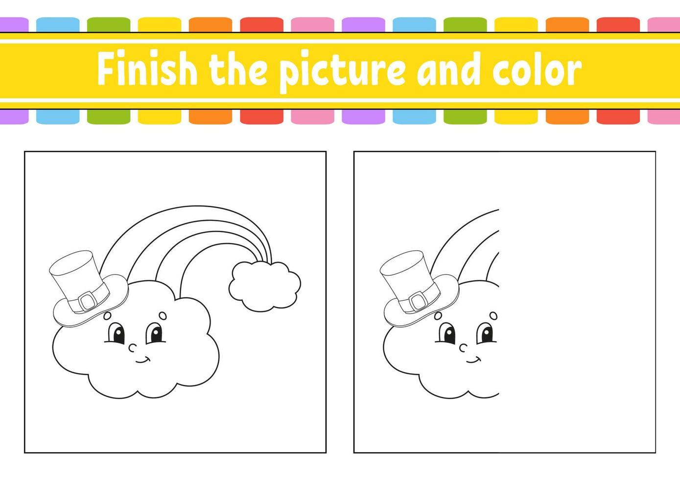 Finish the picture and color. cartoon character isolated on white background. For kids education. Activity worksheet. Vector illustration.