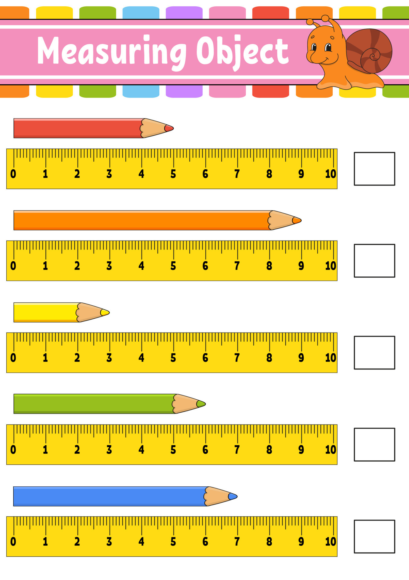 Measuring object with ruler. Education developing worksheet. Game for