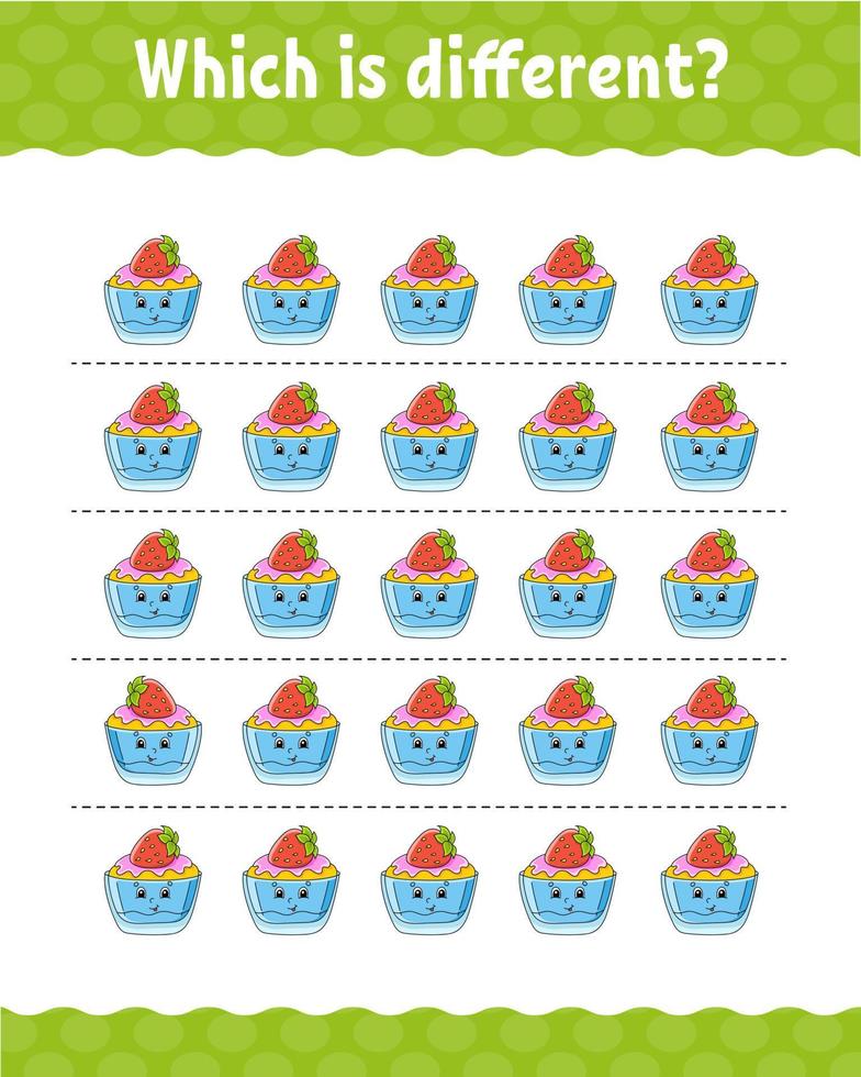 Which is different. Education developing worksheet for kids. Activity page. Birthday theme. Vector illustration.