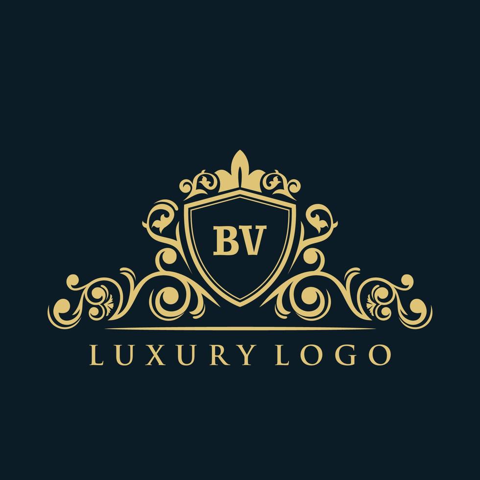 logotipo de letra bv con escudo dorado de lujo. plantilla de vector de logotipo de elegancia.