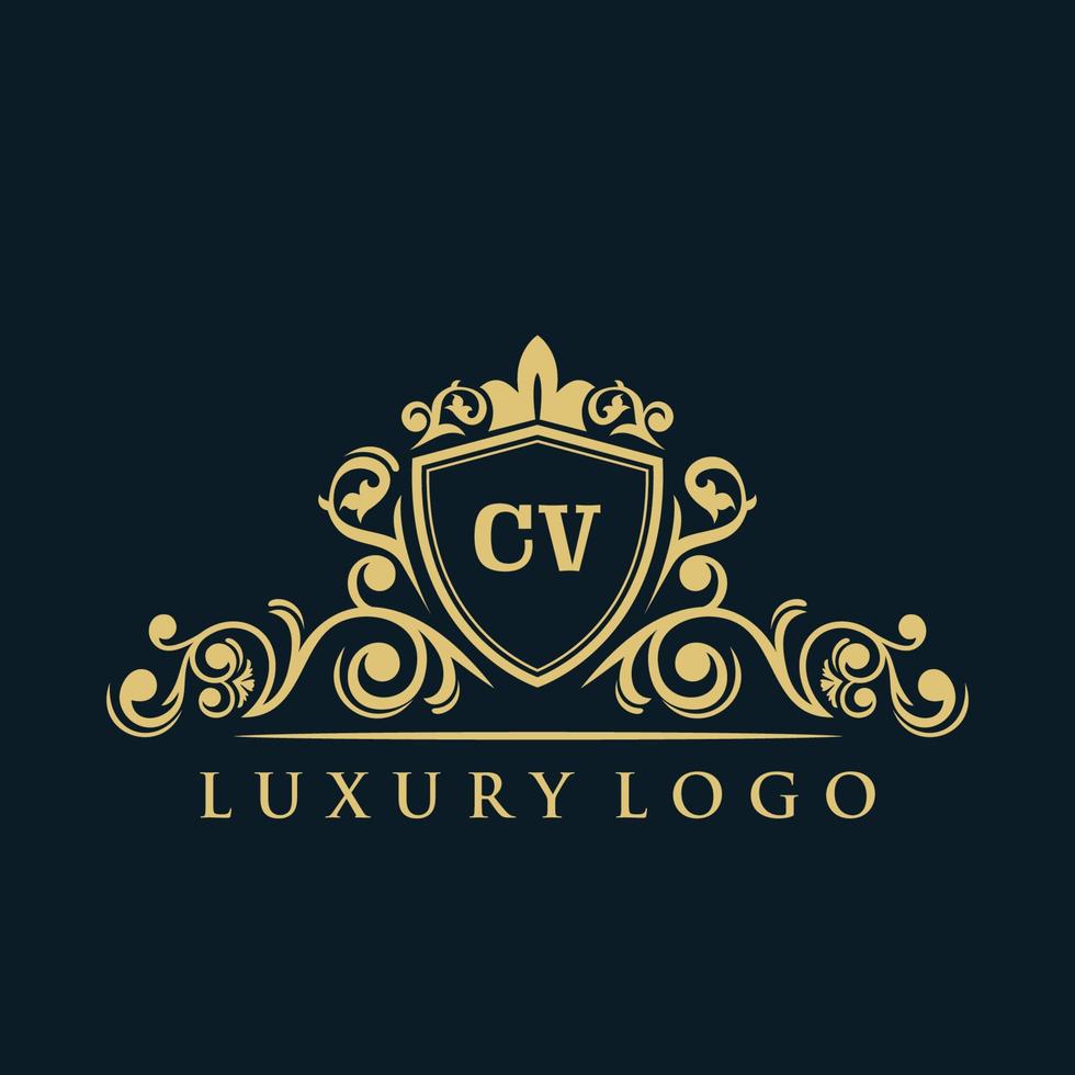 Letter CV logo with Luxury Gold Shield. Elegance logo vector template.