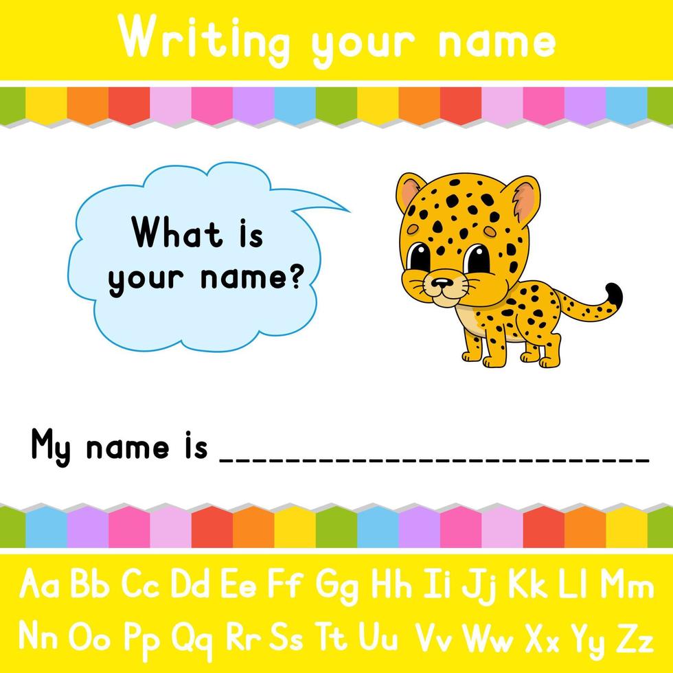 Writing your name. Educational activity worksheet for kids and toddlers. Game for children. Vector illustration.