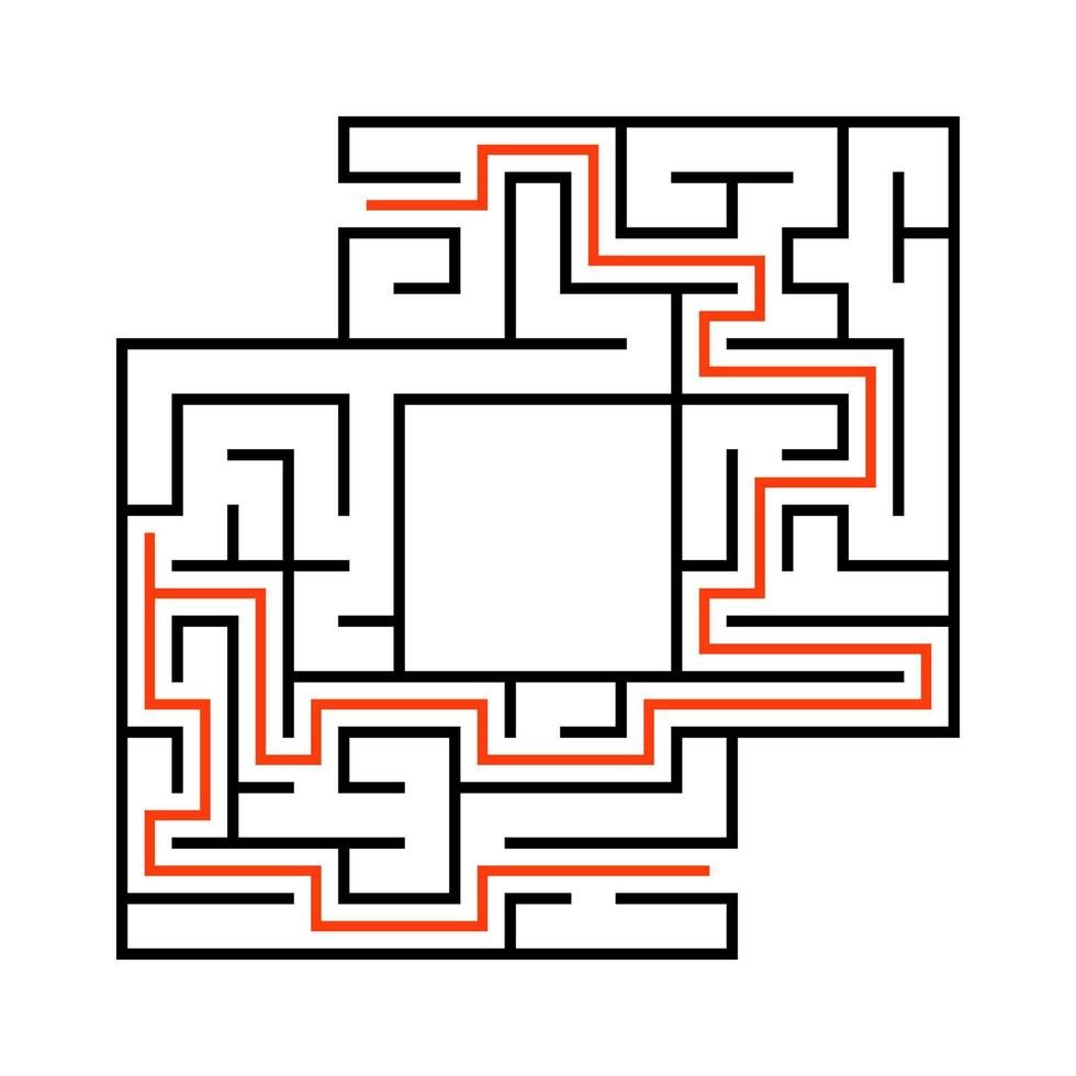 Square maze. Game for kids. Funny labyrinth. Education developing worksheet. Activity page. Puzzle for children. Riddle for preschool. Logical conundrum. Vector illustration.