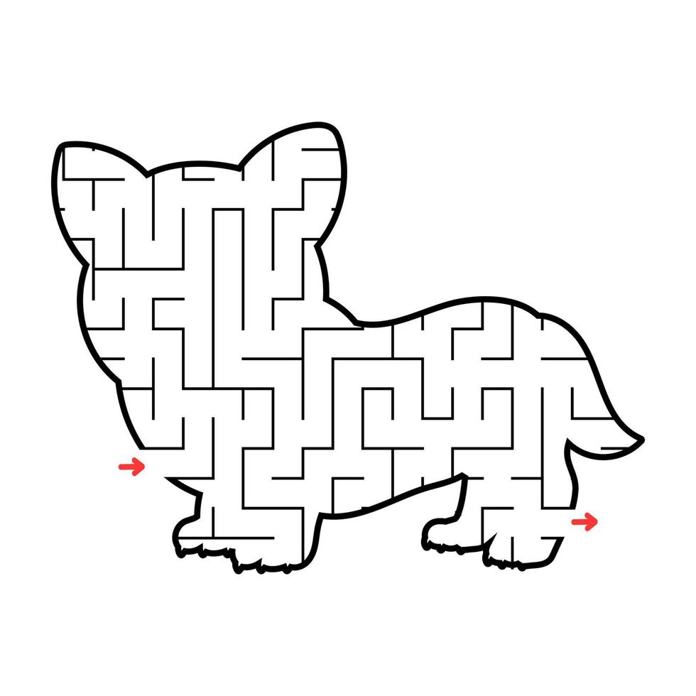 Corgi maze. Game for kids. Puzzle for children. Labyrinth conundrum. Find the right path. Education worksheet. vector