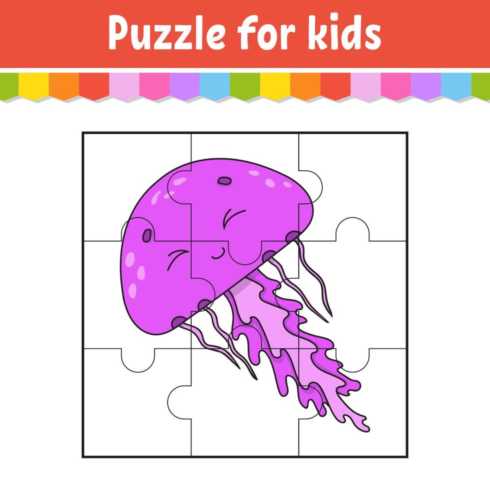 Puzzle game for kids. Jigsaw pieces. Color worksheet. Activity page. cartoon style. Vector illustration.