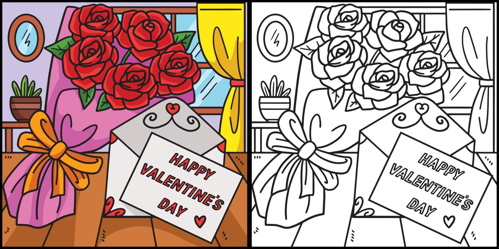 ilustración de la página para colorear de la flor del día de san valentín vector