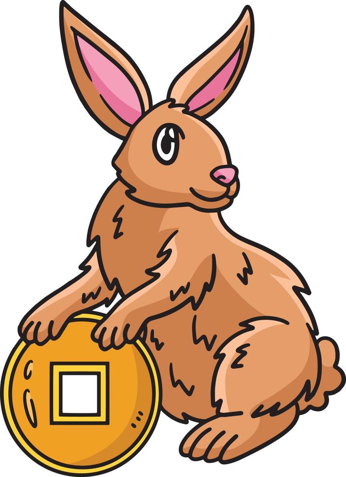 Rabbit Holding Chinese Coin Cartoon Clipart vector