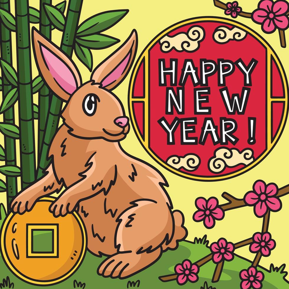 Happy New Year Rabbit Colored Cartoon Illustration 13730729 Vector Art