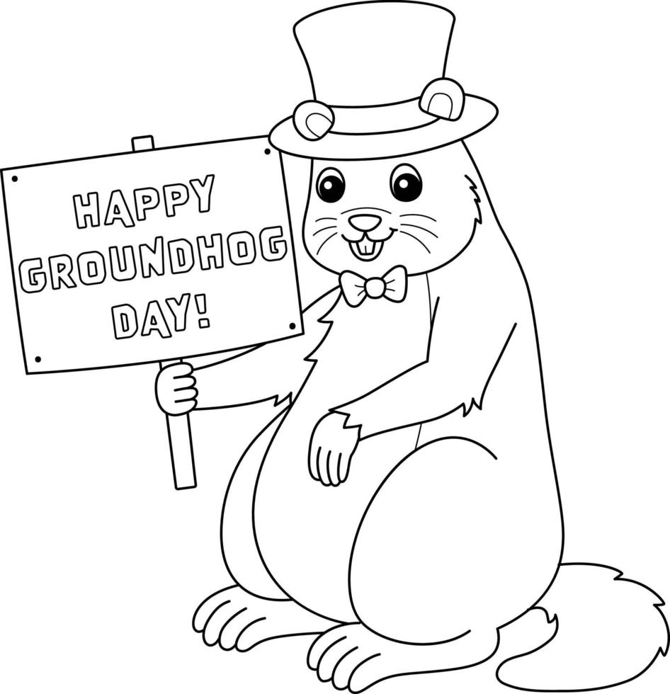 marmota con sombrero aislado página para colorear vector