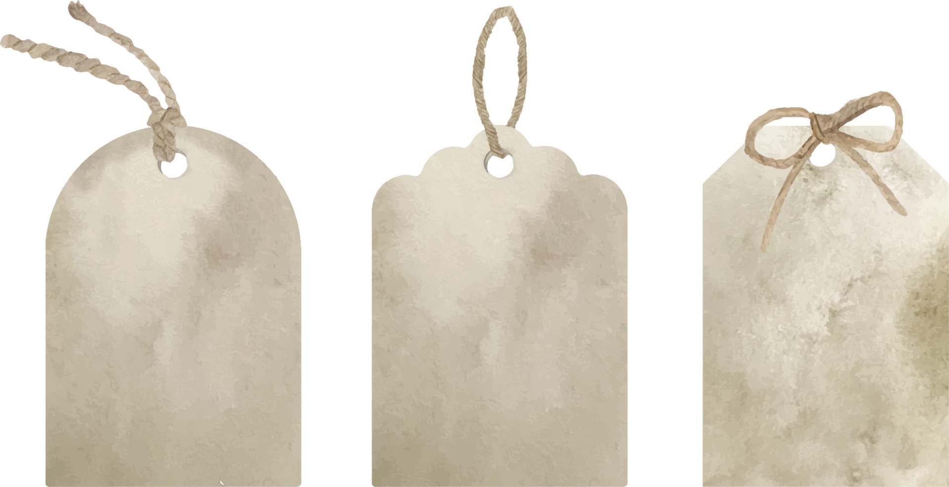 Set of watercolor rectangular kraft paper tags of different shapes