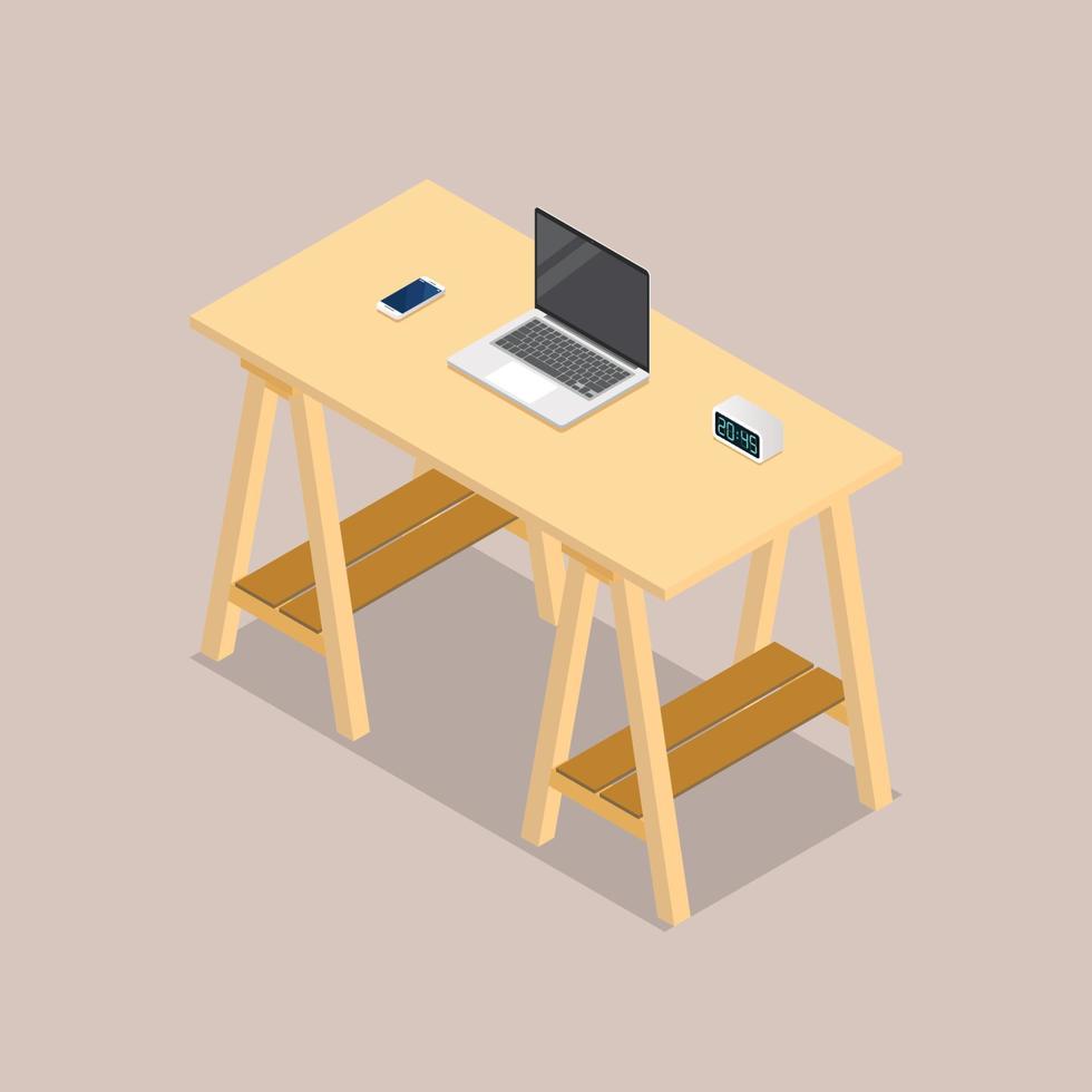 Office table workspace in isometric view vector