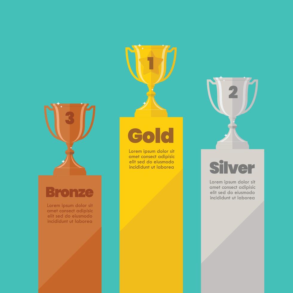 Gold silver and bronze champion cups ranking infographic with sample text vector