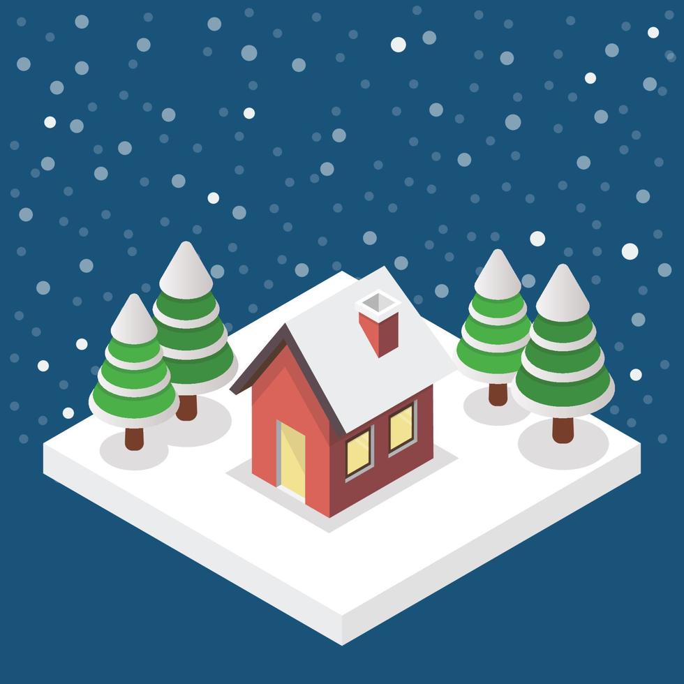 Winter house in isometric view vector