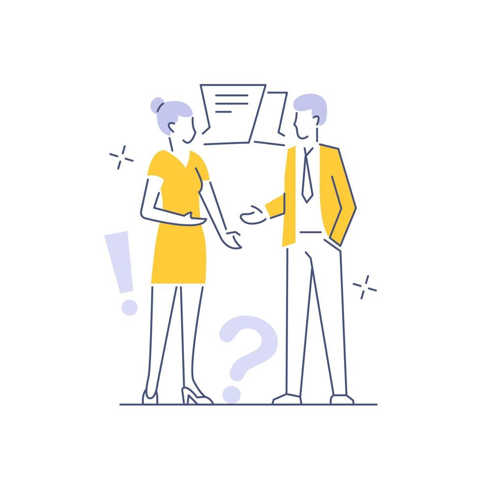 teamwork power, share opinion, brainstorming. Conversation of a man and a woman,collaboration vector
