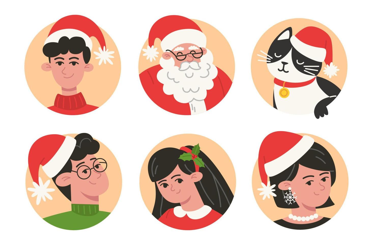 Set of Christmas family portraits, avatar in flat style vector