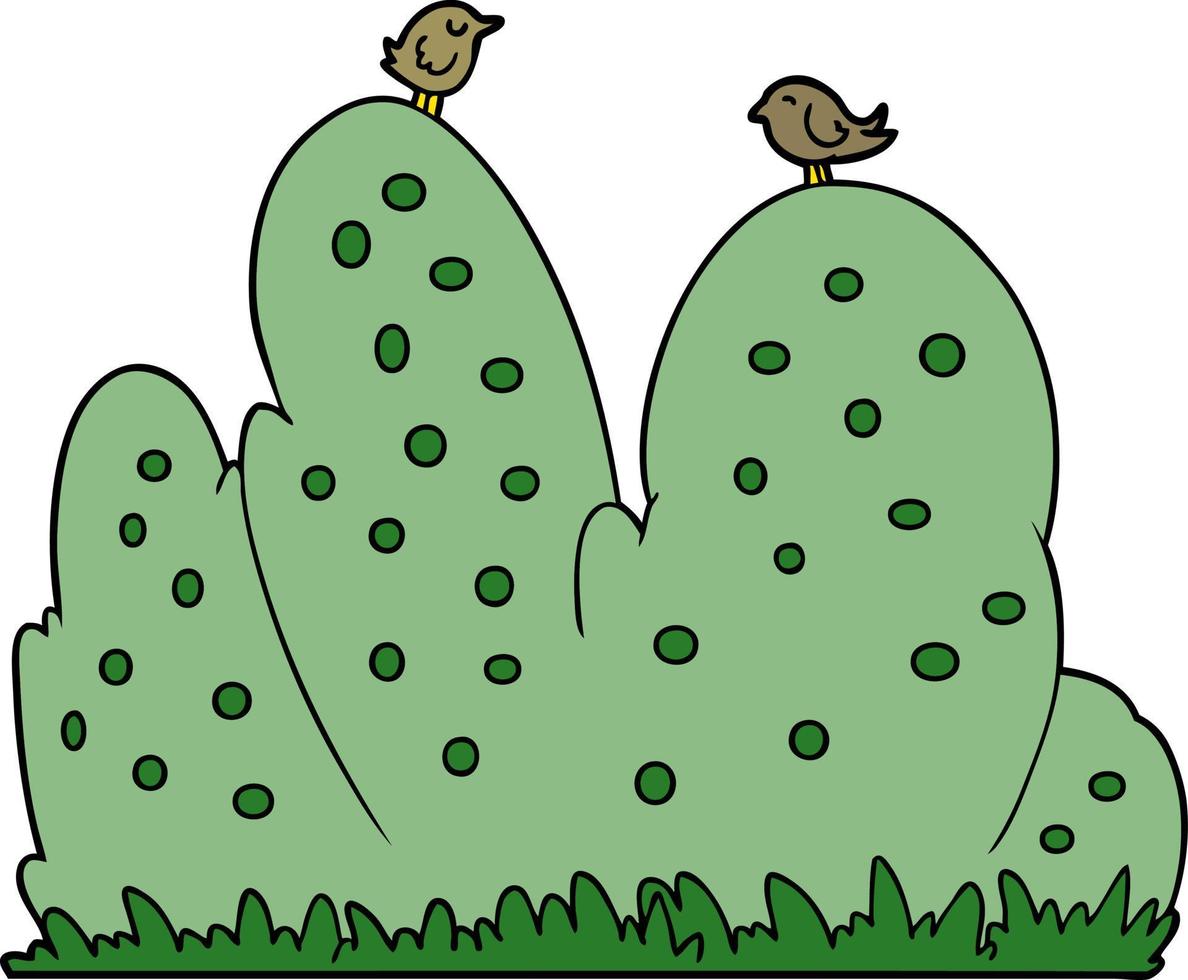 cartoon bushes with birds vector