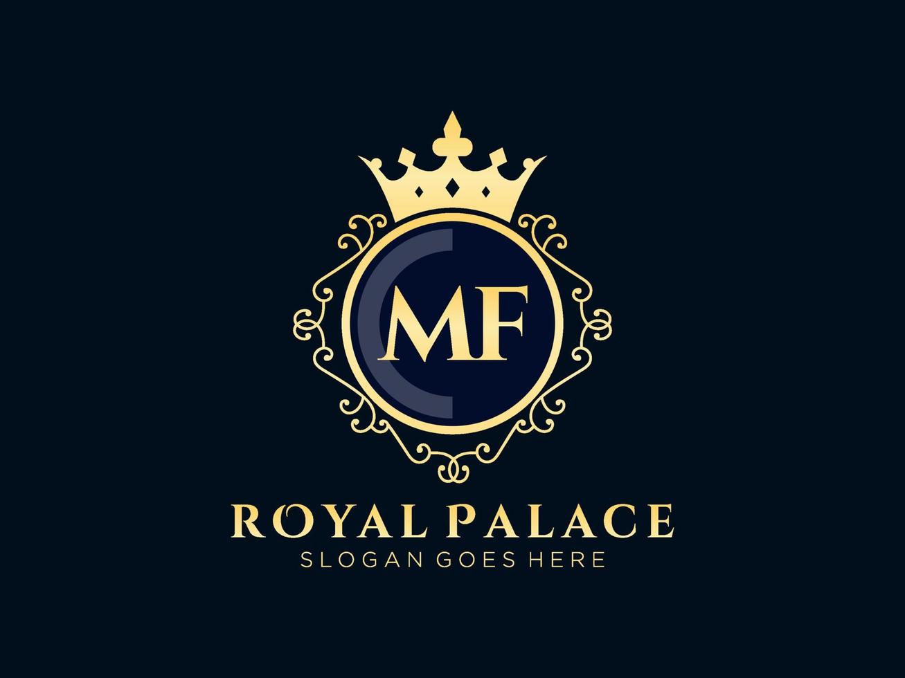 Letter MF Antique royal luxury victorian logo with ornamental frame. vector