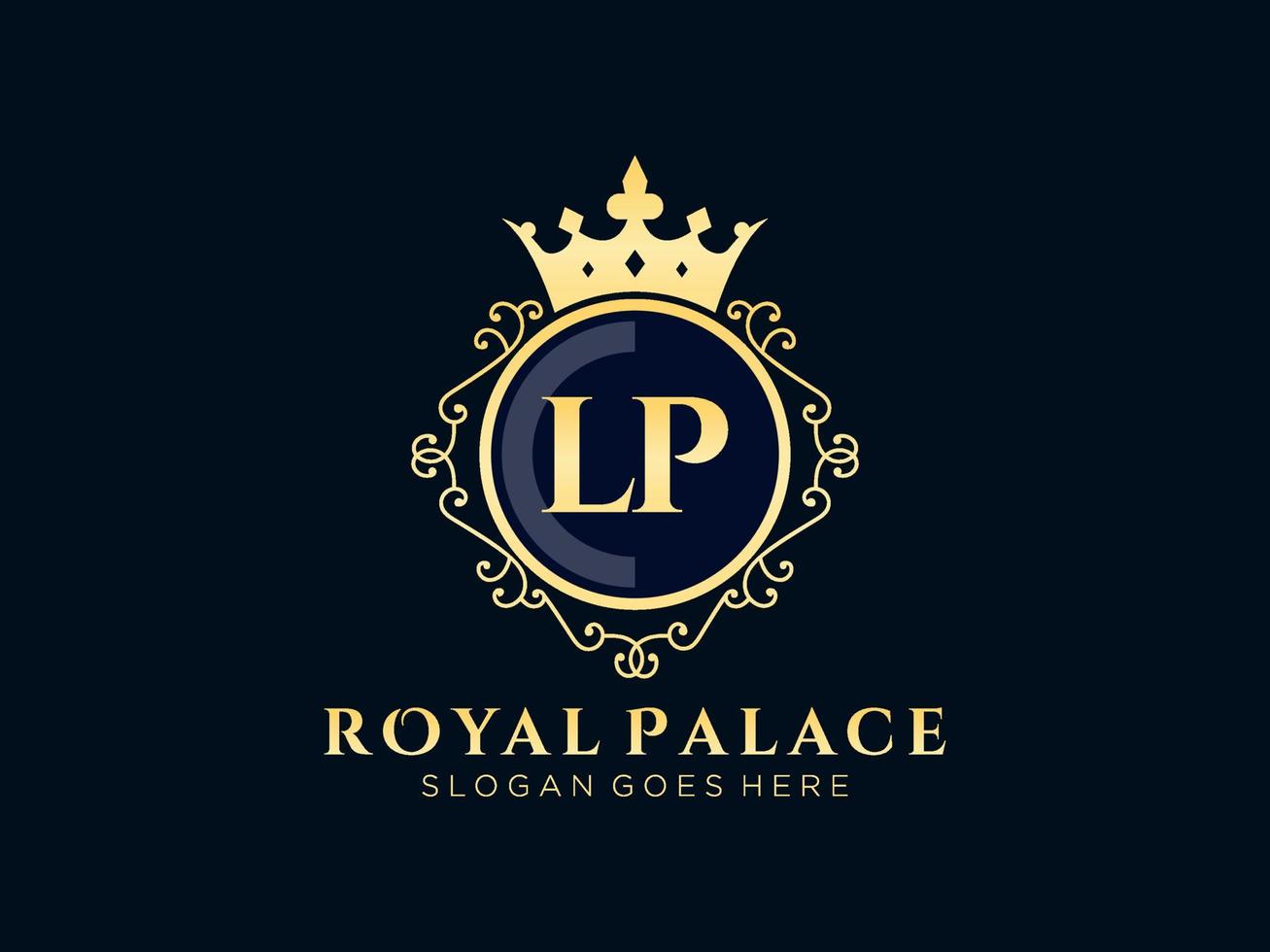 letra lp logotipo victoriano de lujo real antiguo con marco ornamental. vector
