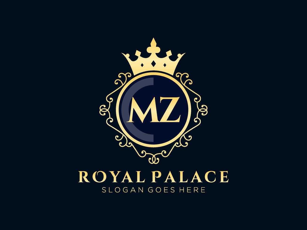 Letter MZ Antique royal luxury victorian logo with ornamental frame. vector