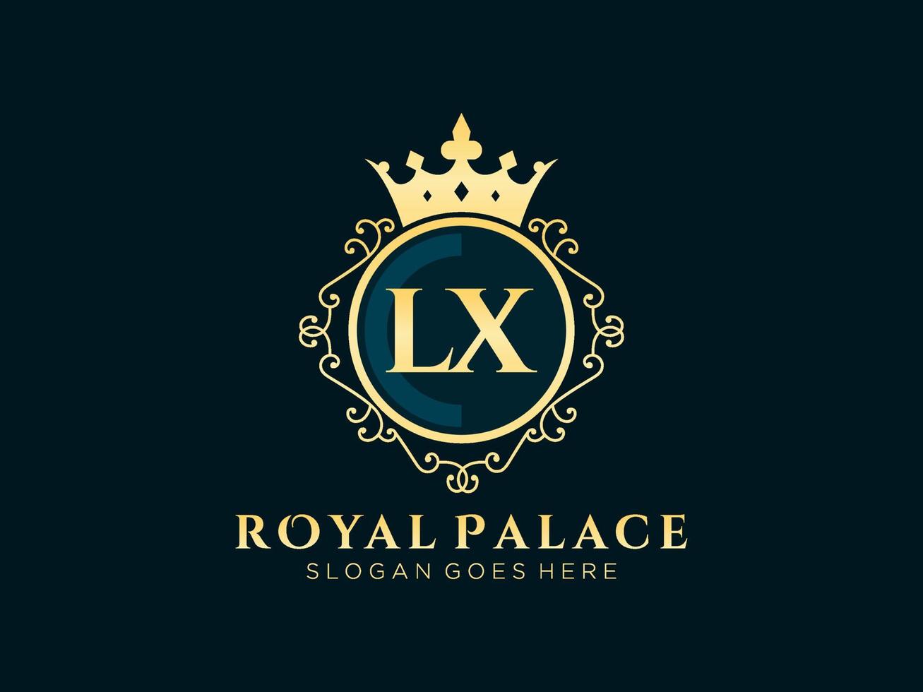 Letter LX Antique royal luxury victorian logo with ornamental frame. vector