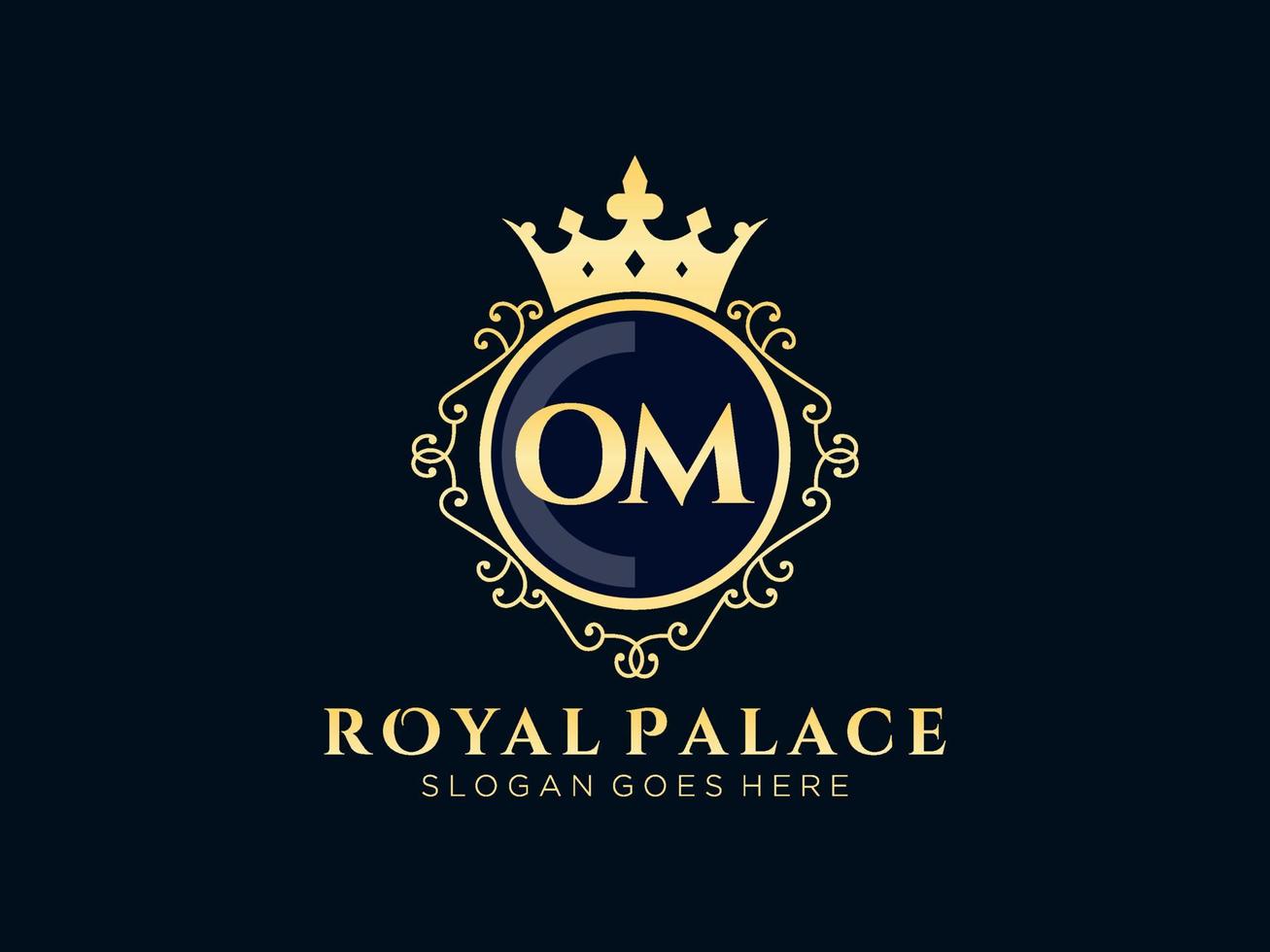 Letter OM Antique royal luxury victorian logo with ornamental frame. vector