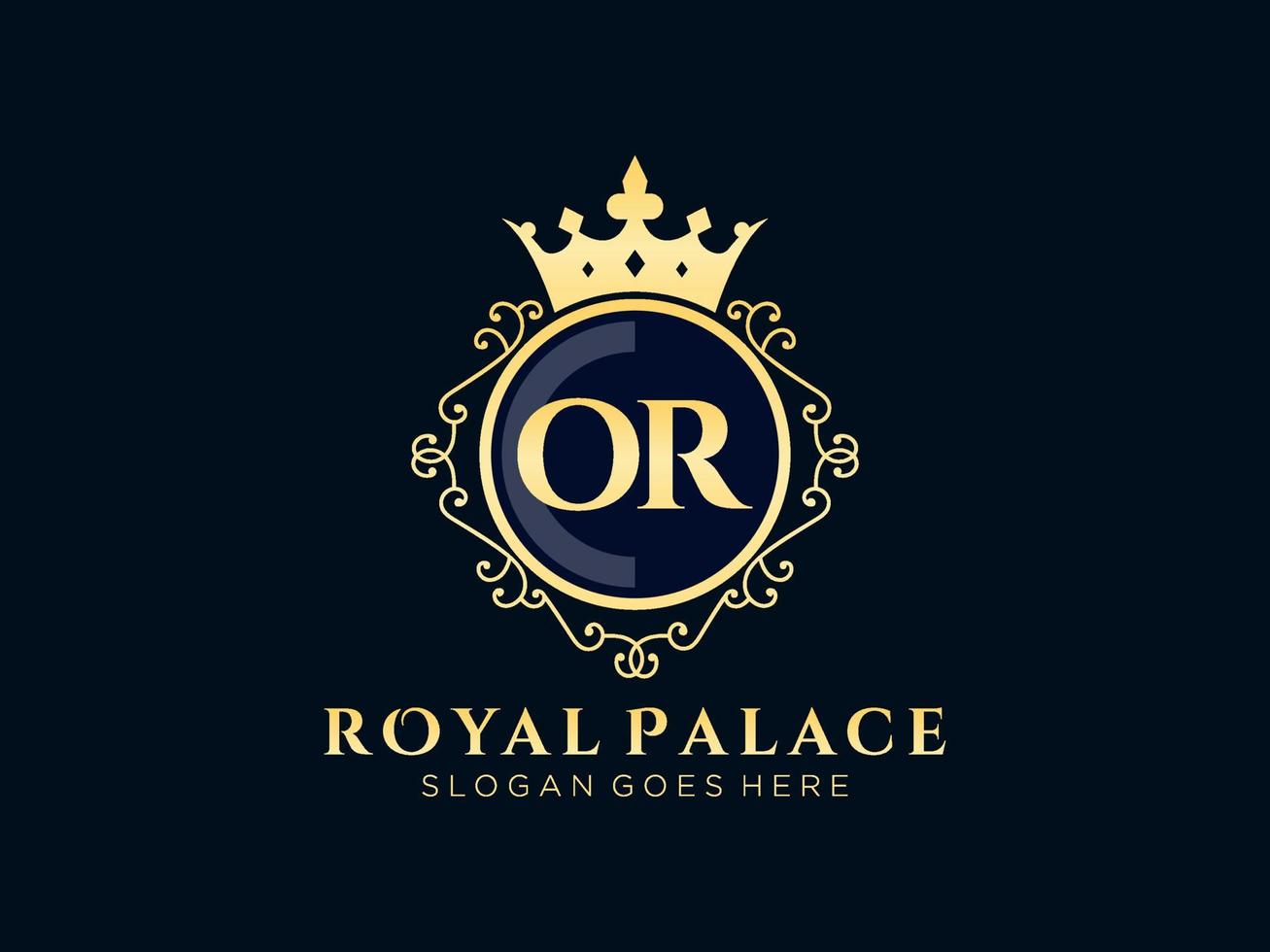 Letter OR Antique royal luxury victorian logo with ornamental frame. vector
