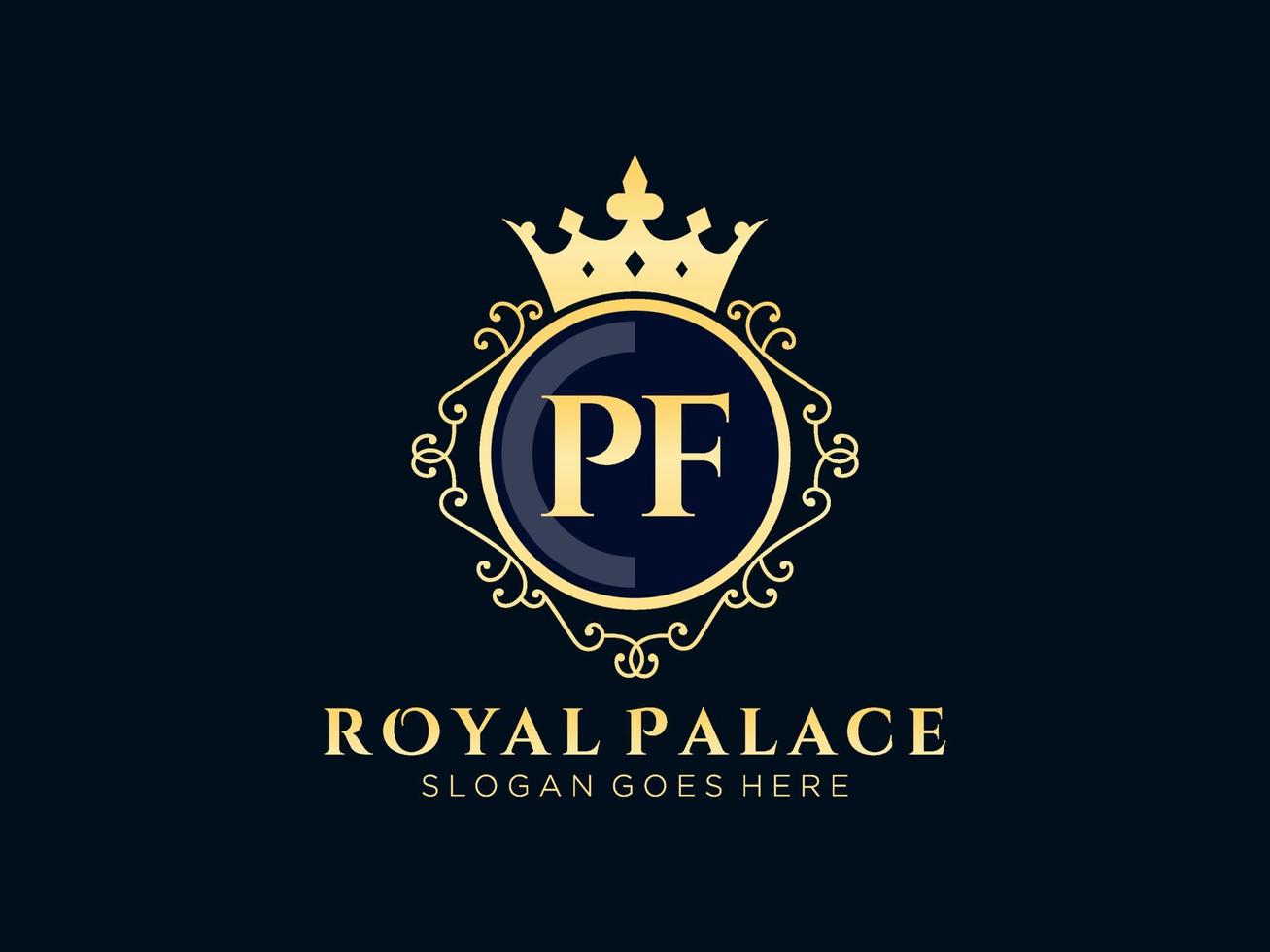 Letter PF Antique royal luxury victorian logo with ornamental frame. vector