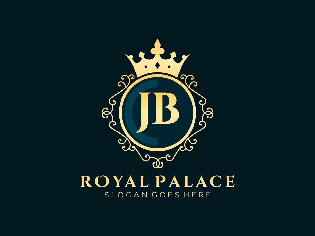 Letter JB Antique royal luxury victorian logo with ornamental frame. vector
