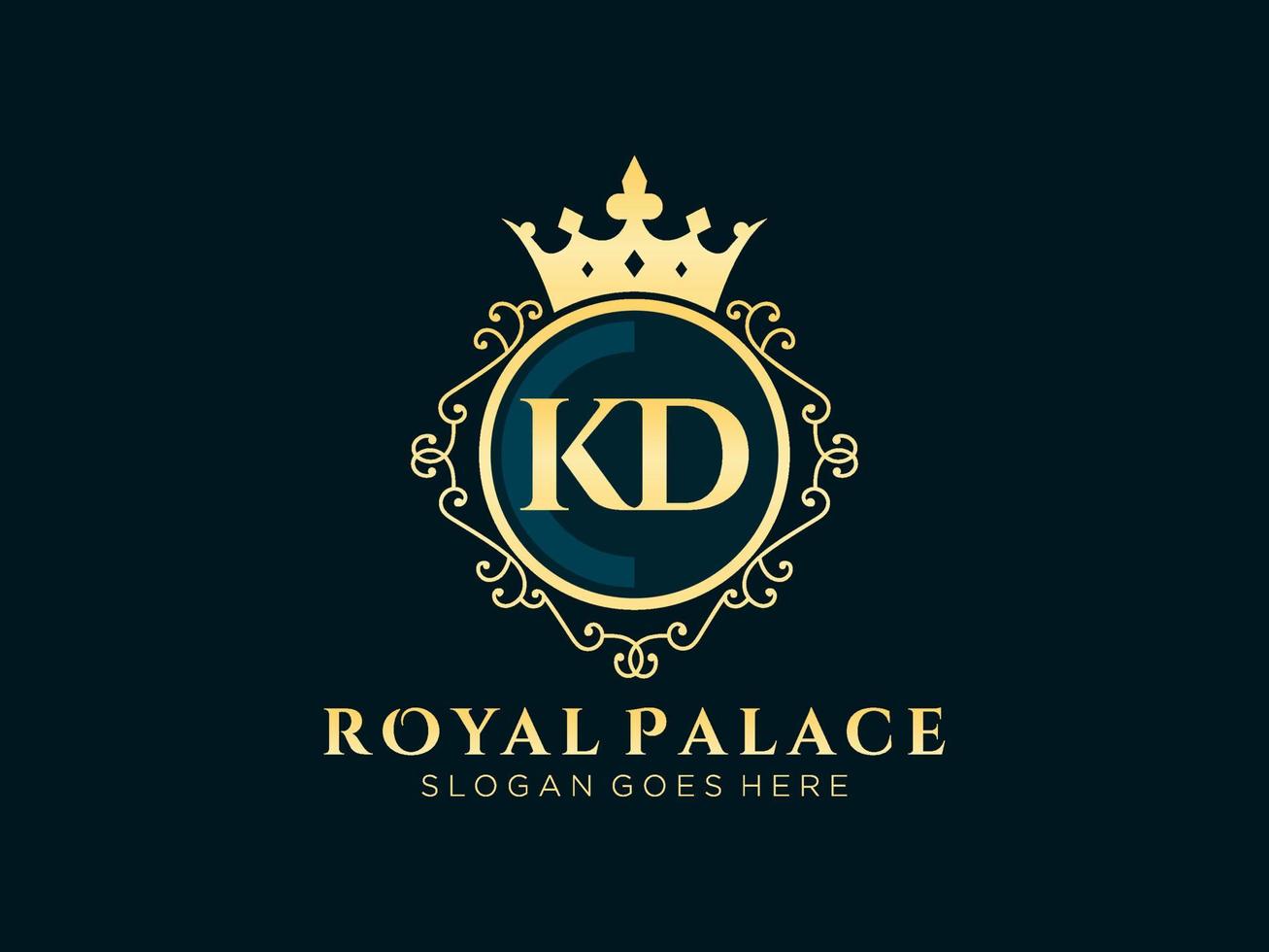 letra kd logotipo victoriano de lujo real antiguo con marco ornamental. vector