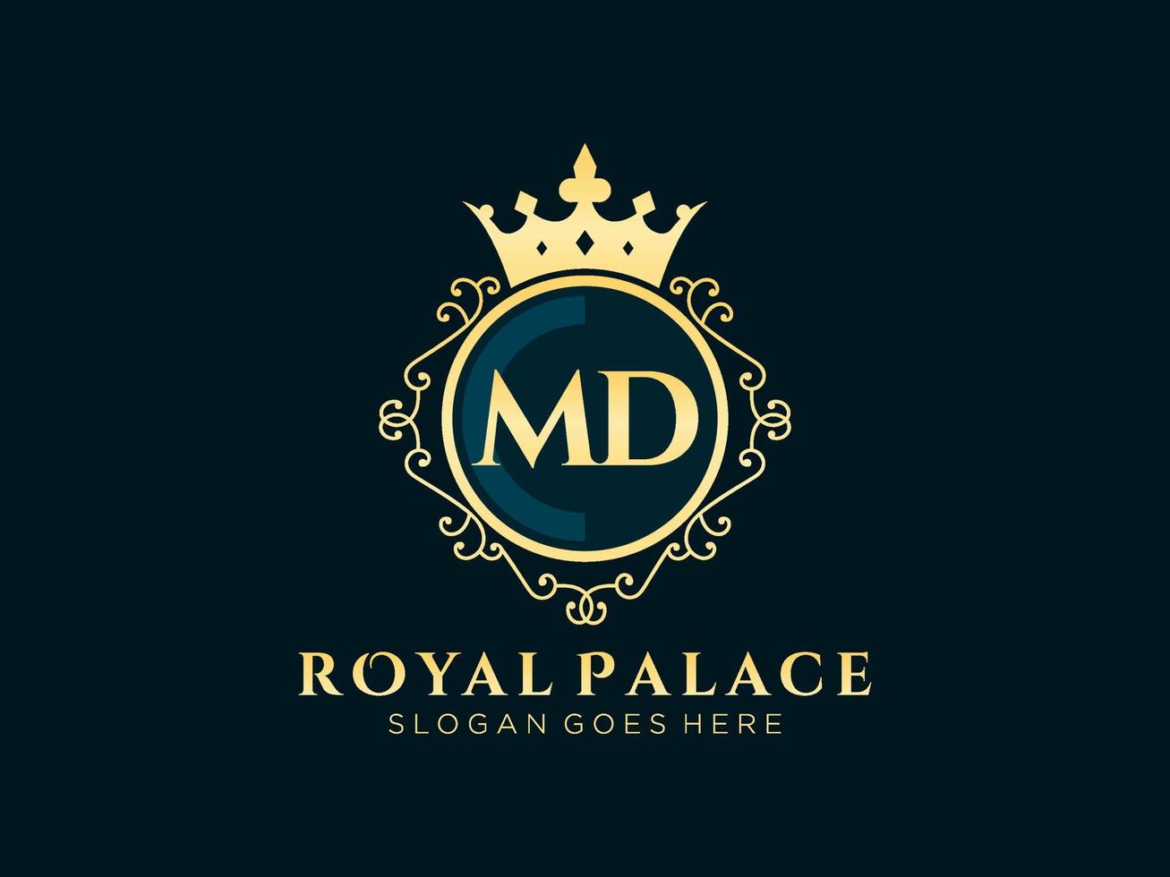 Letter MD Antique royal luxury victorian logo with ornamental frame. vector