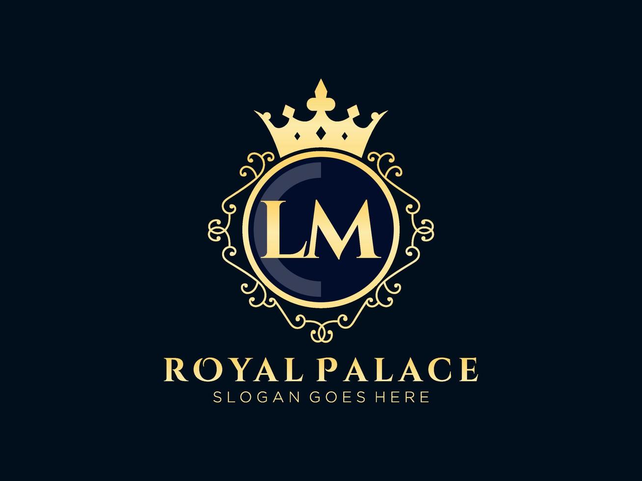 Letter LM Antique royal luxury victorian logo with ornamental frame. vector