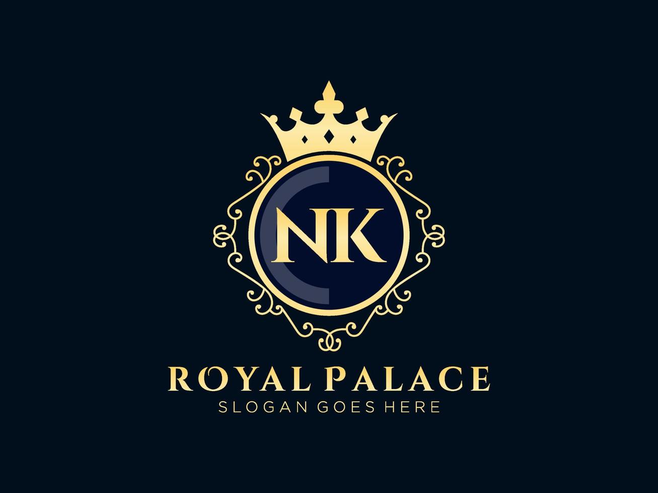 letra nk logotipo victoriano de lujo real antiguo con marco ornamental. vector