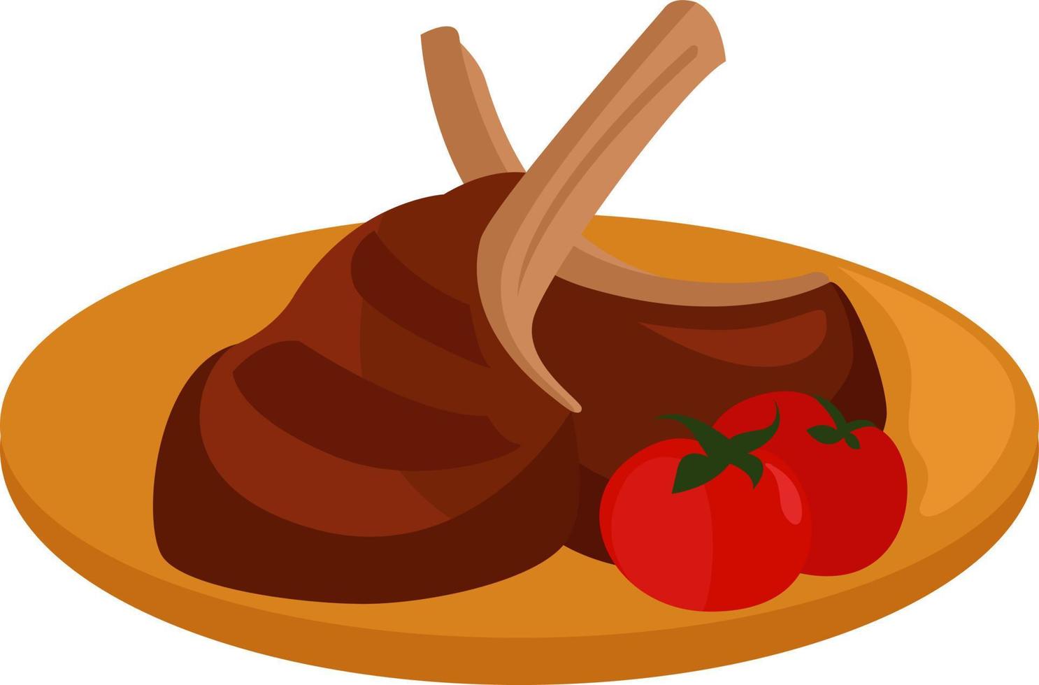 Lamb ribs with tomatoes, illustration, vector on white background