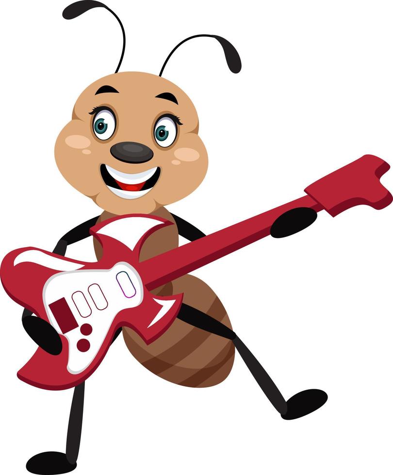 Ant playing guitar, illustrator, vector on white background.