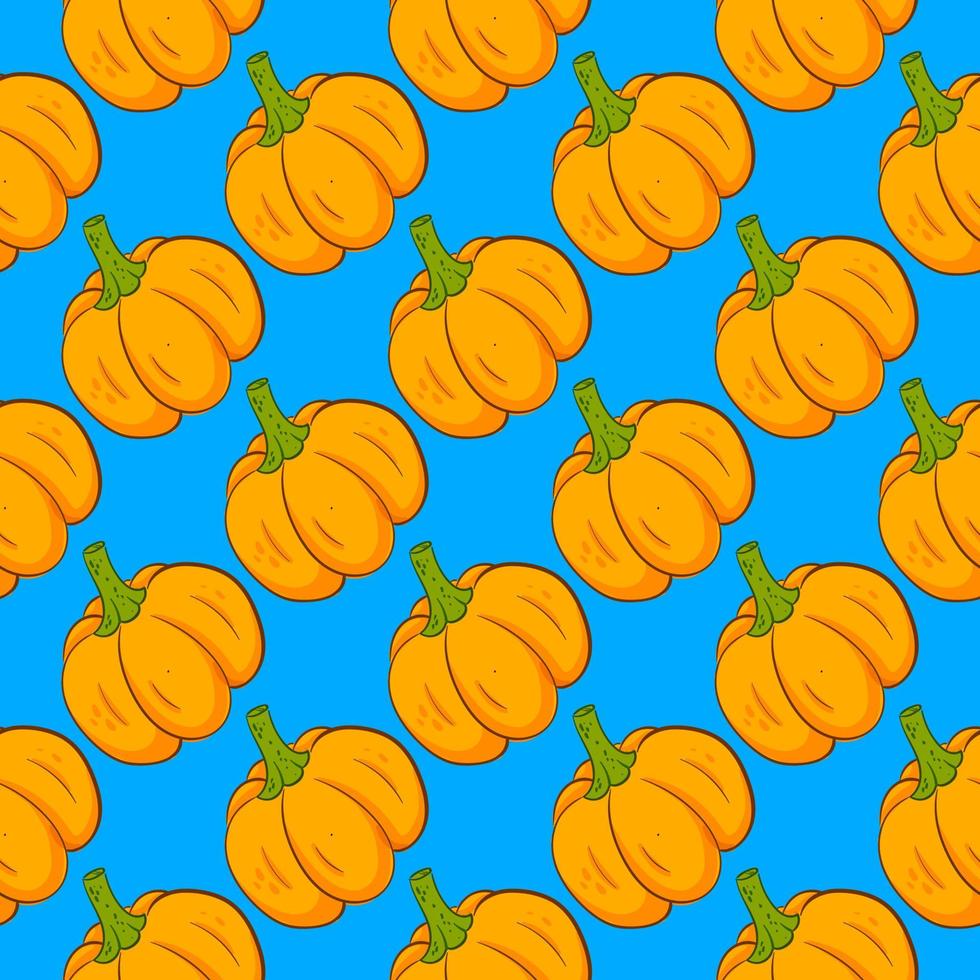 Pumpkin pattern, seamless pattern on blue background. vector