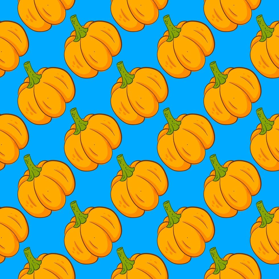 patrón de calabaza, patrón sin costuras sobre fondo azul. vector