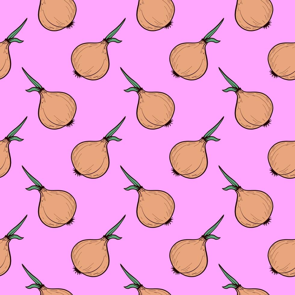 Orange little onions, seamless pattern on pink background. vector