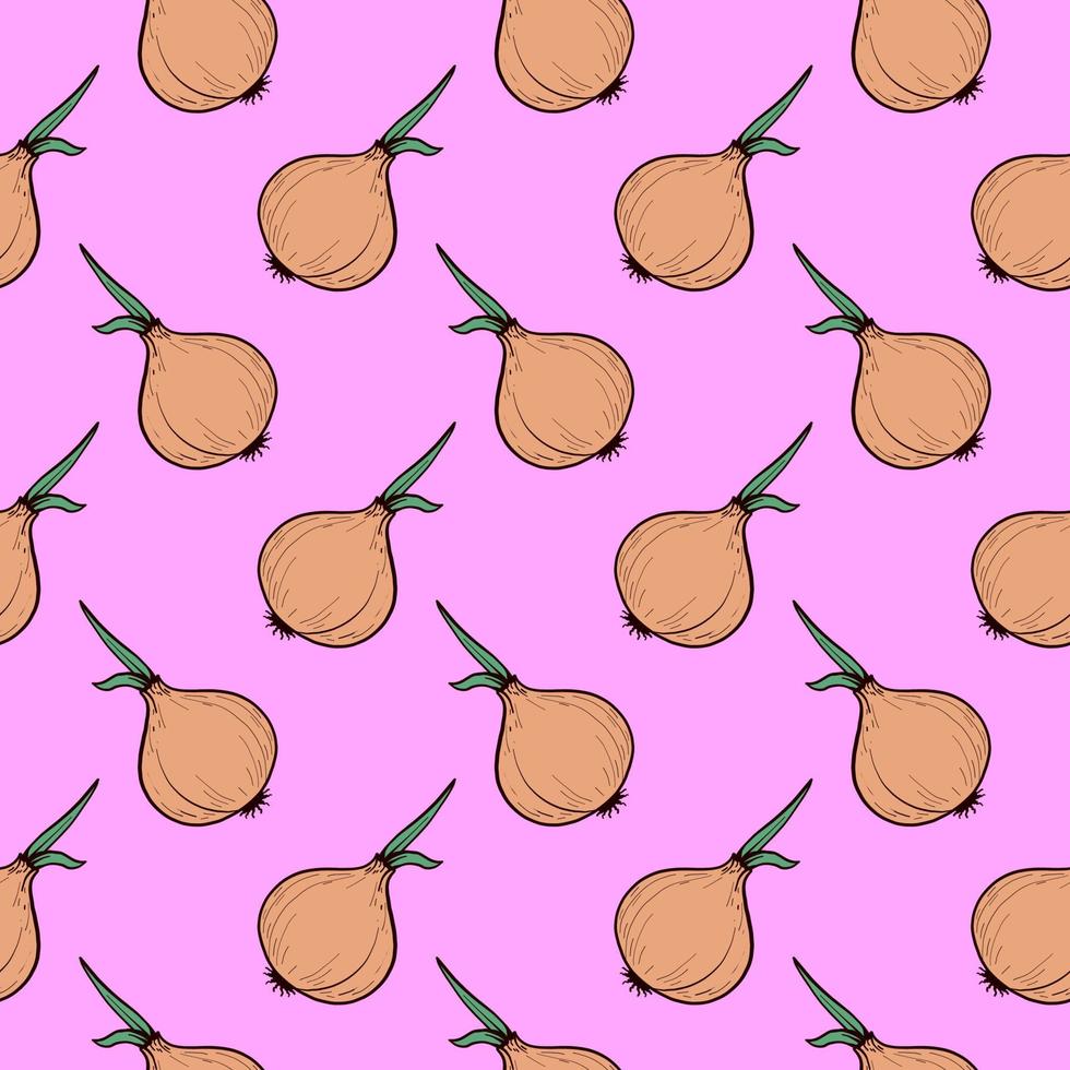 Orange little onions, seamless pattern on pink background. vector