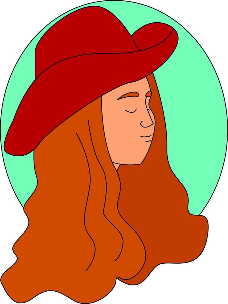 Girl with red hat, illustration, vector on white background.