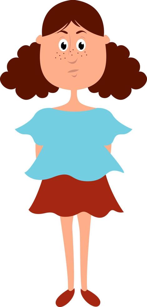 Girl with freckles, illustration, vector on white background.