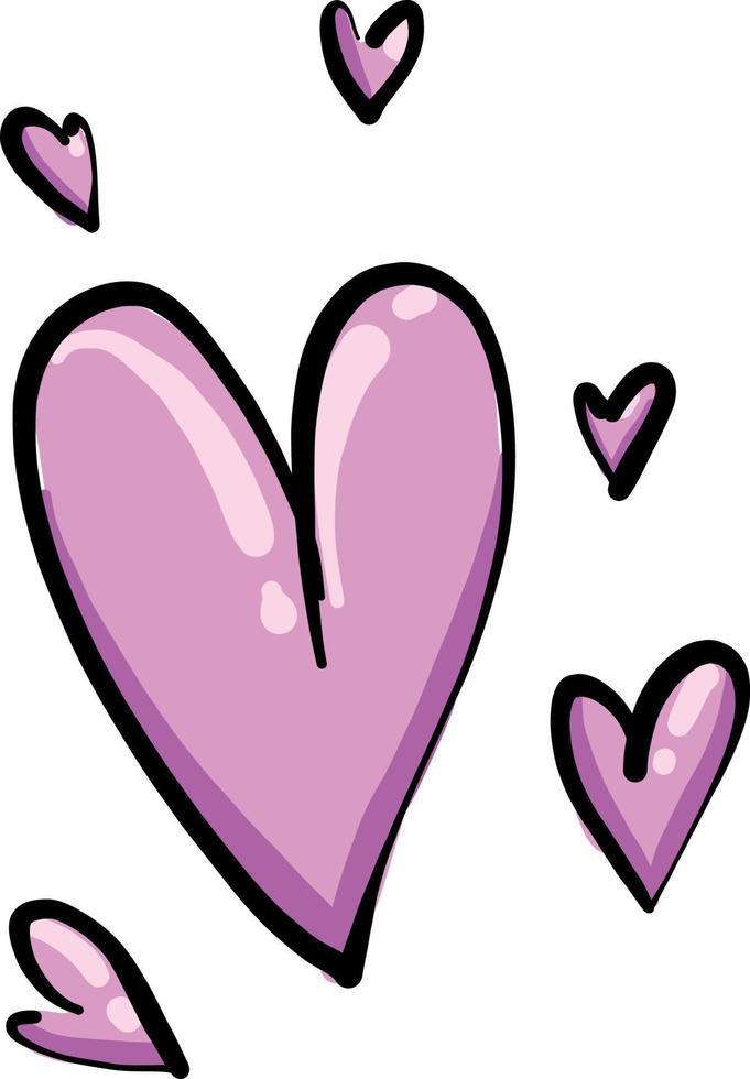 Purple hearts, illustration, vector on white background.