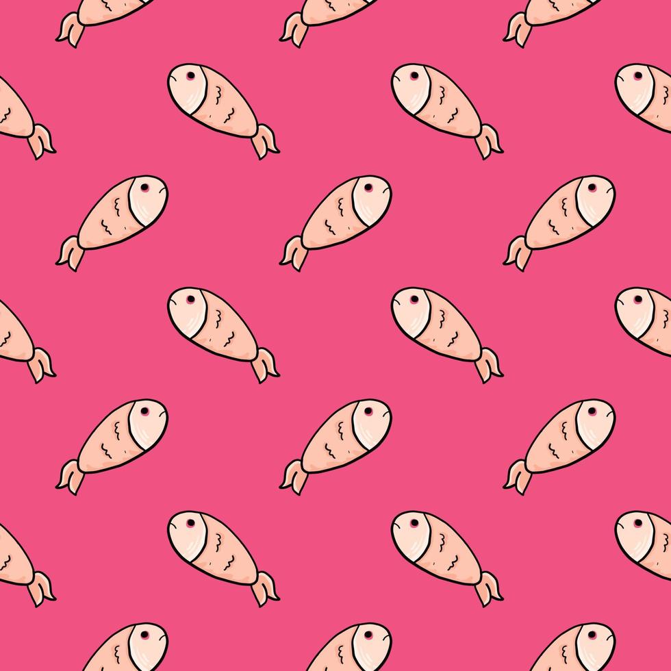 Little fish,seamless pattern on hot pink background. vector