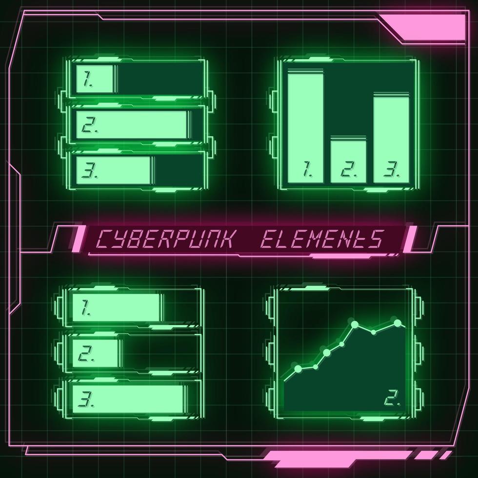 Scifi futuristic control panel collection of HUD elements GUI VR UI design Cyberpunk retro style. vector