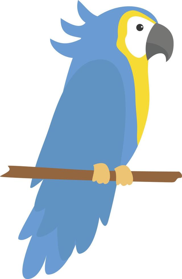 Blue parrot standing on branch, illustration, vector on white background.