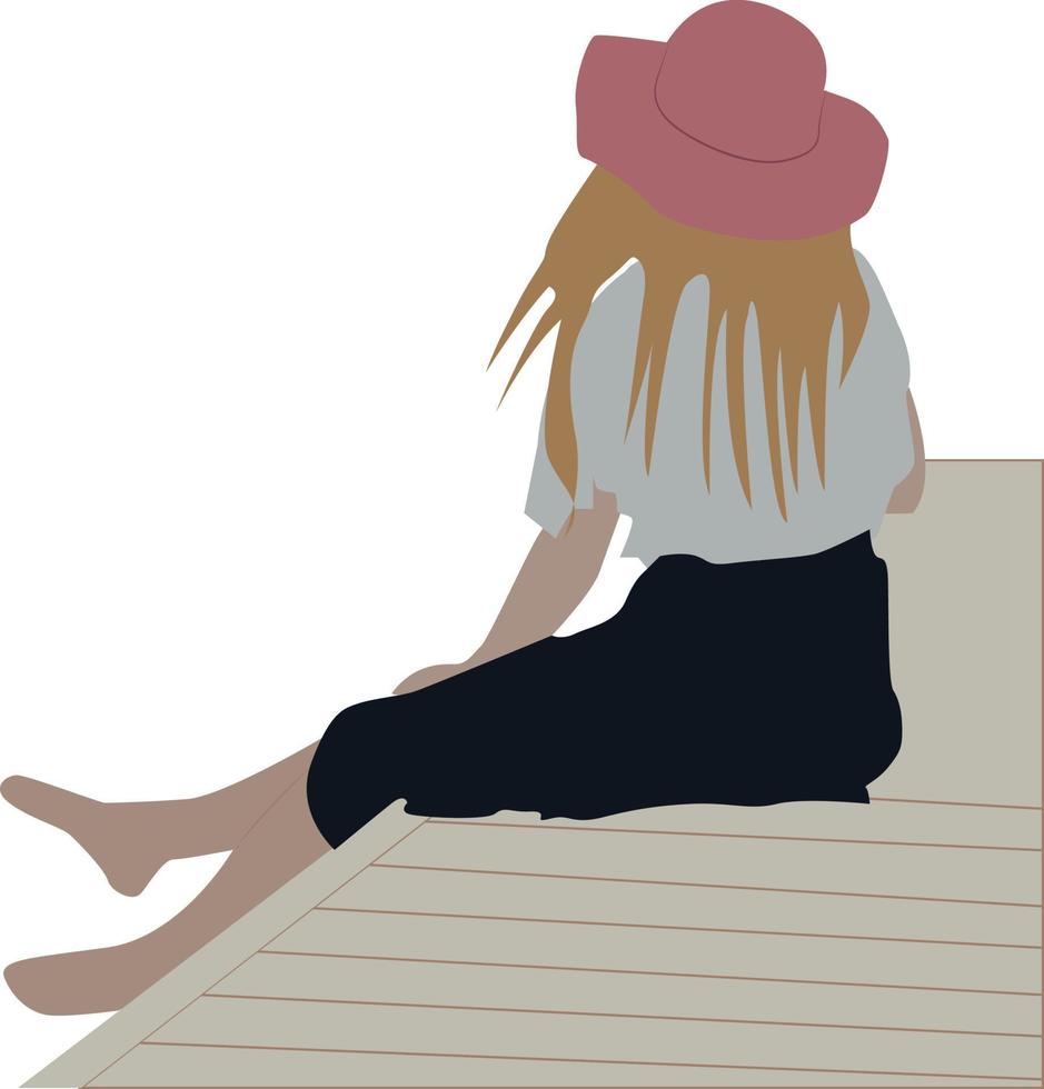 Girl sitting, illustration, vector on white background.